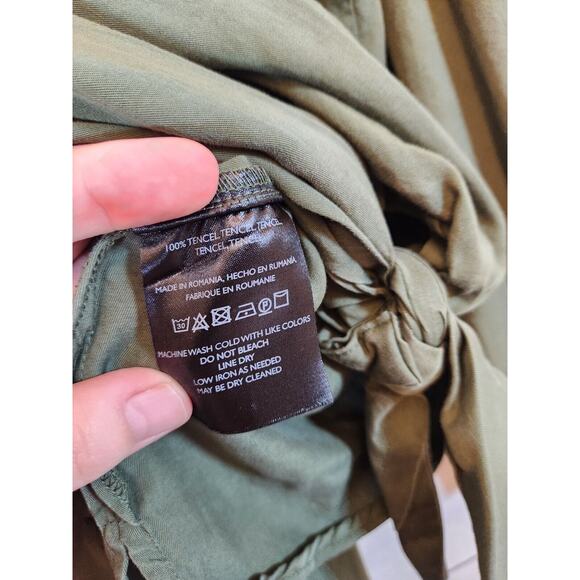 Maeve‎ Olive Green 'Tuesday Blouse' Button Down Tie Front Top Size S - Picture 4 of 6